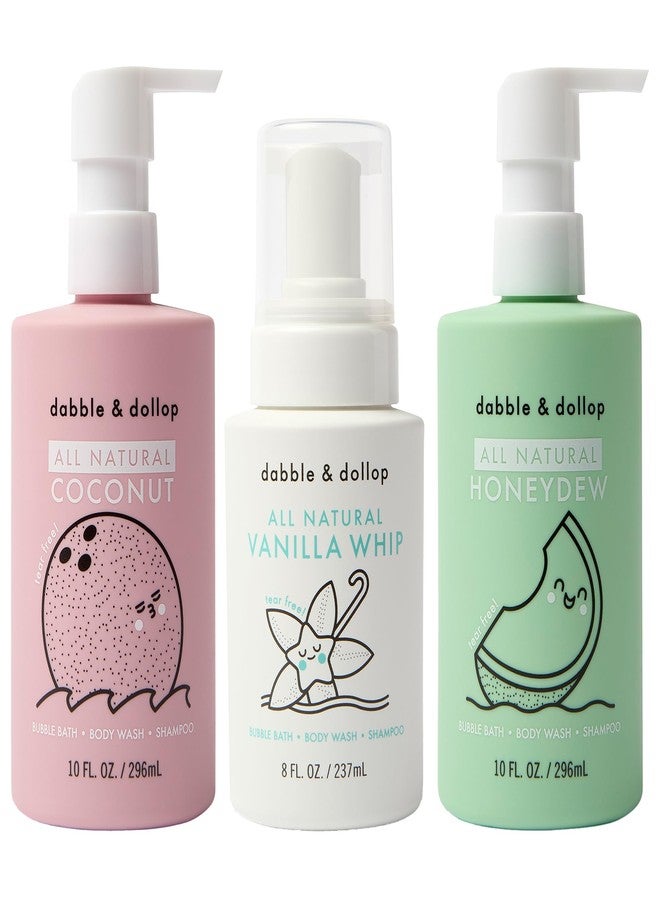 Dabble & Dollop Beachy Bundle, Natural Bubble Bath, Body Wash, Shampoo for Kids, Paraben & Sulfate Free, Vegan, Gluten-Free, Tear-Free, Honeydew Melon, Vanilla & Coconut (Set of 3) - Image 1